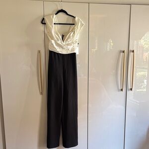 Astr Black and White Draped Jumpsuit